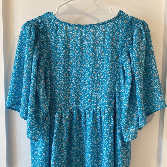 MITTOSHOP bright blue tunic v-neck blouse - Picture 9 of 11